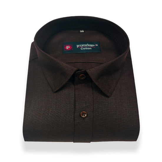 Dark Brown Color Blended Linen Shirt For Men's - Punekar Cotton