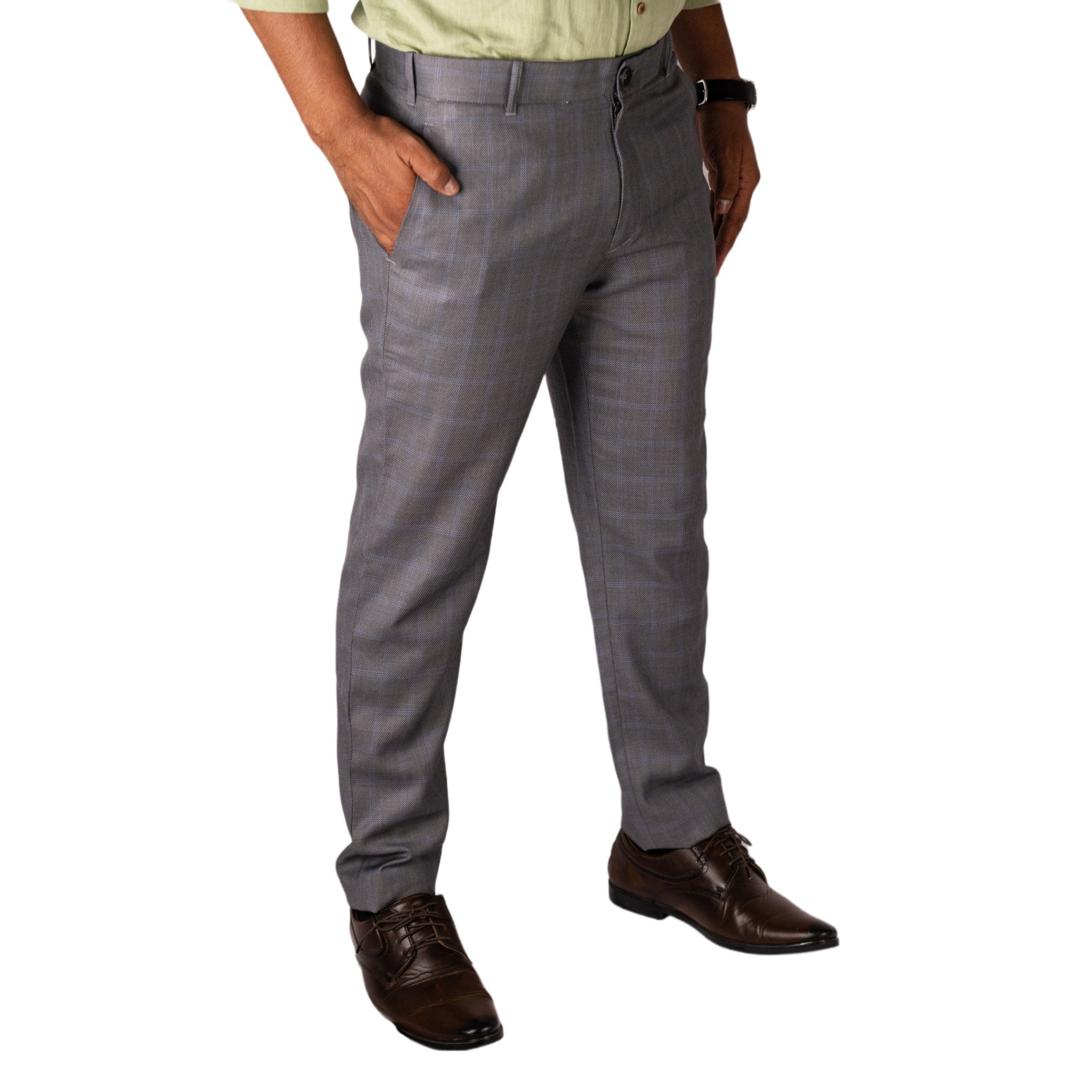 Dark Brown color check blend cotton trousers pant for men - Punekar Cotton