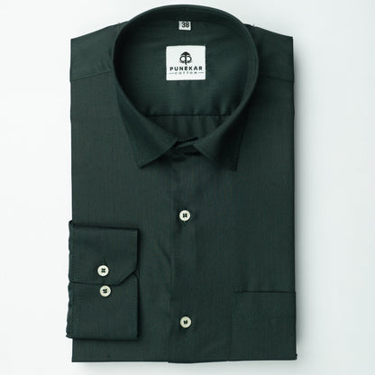 Dark Green Soft Satin Cotton Shirt For Men - Punekar Cotton