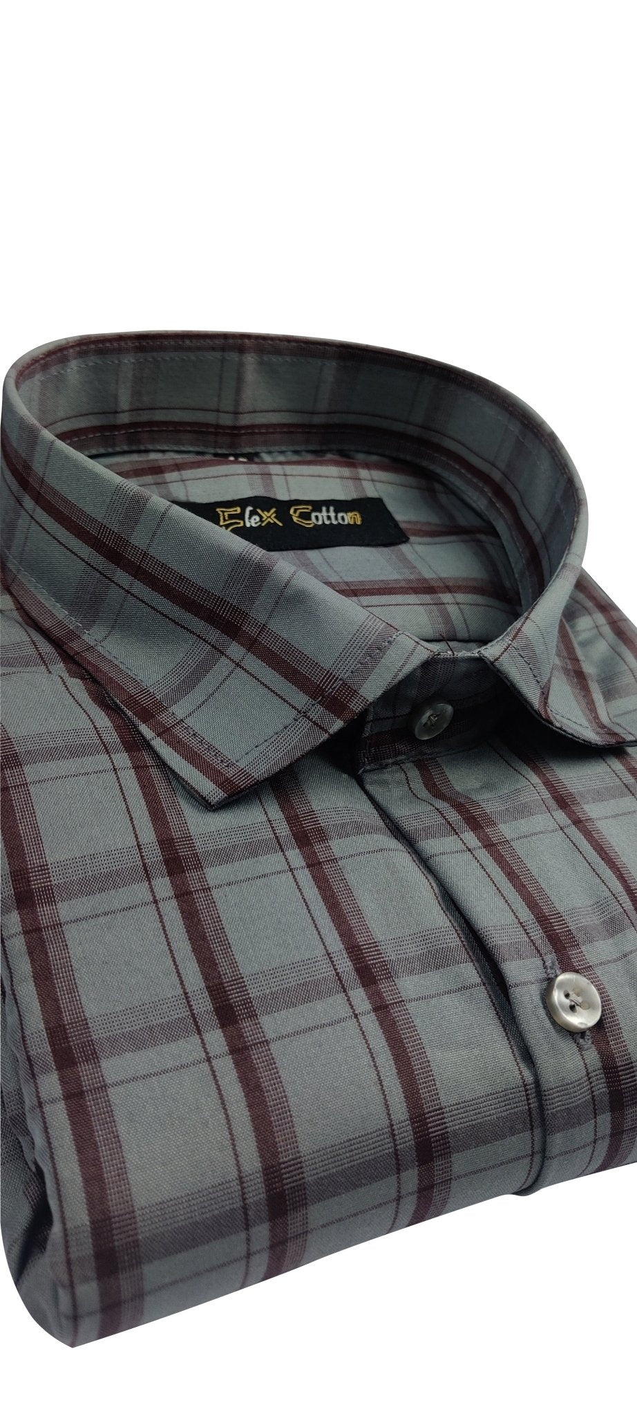 Dark Grey Color Poly Cotton Casual Checked Shirt For Men - Punekar Cotton