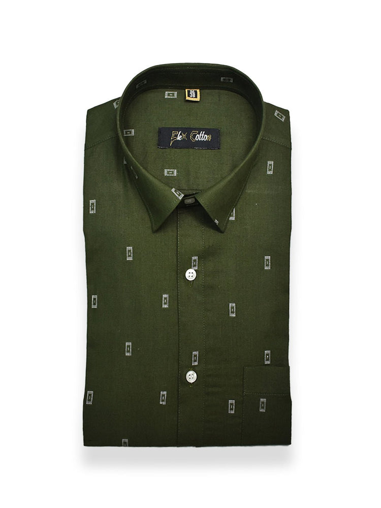 Dark Mehendi Color Cotton Butta Shirts For Men's - Punekar Cotton