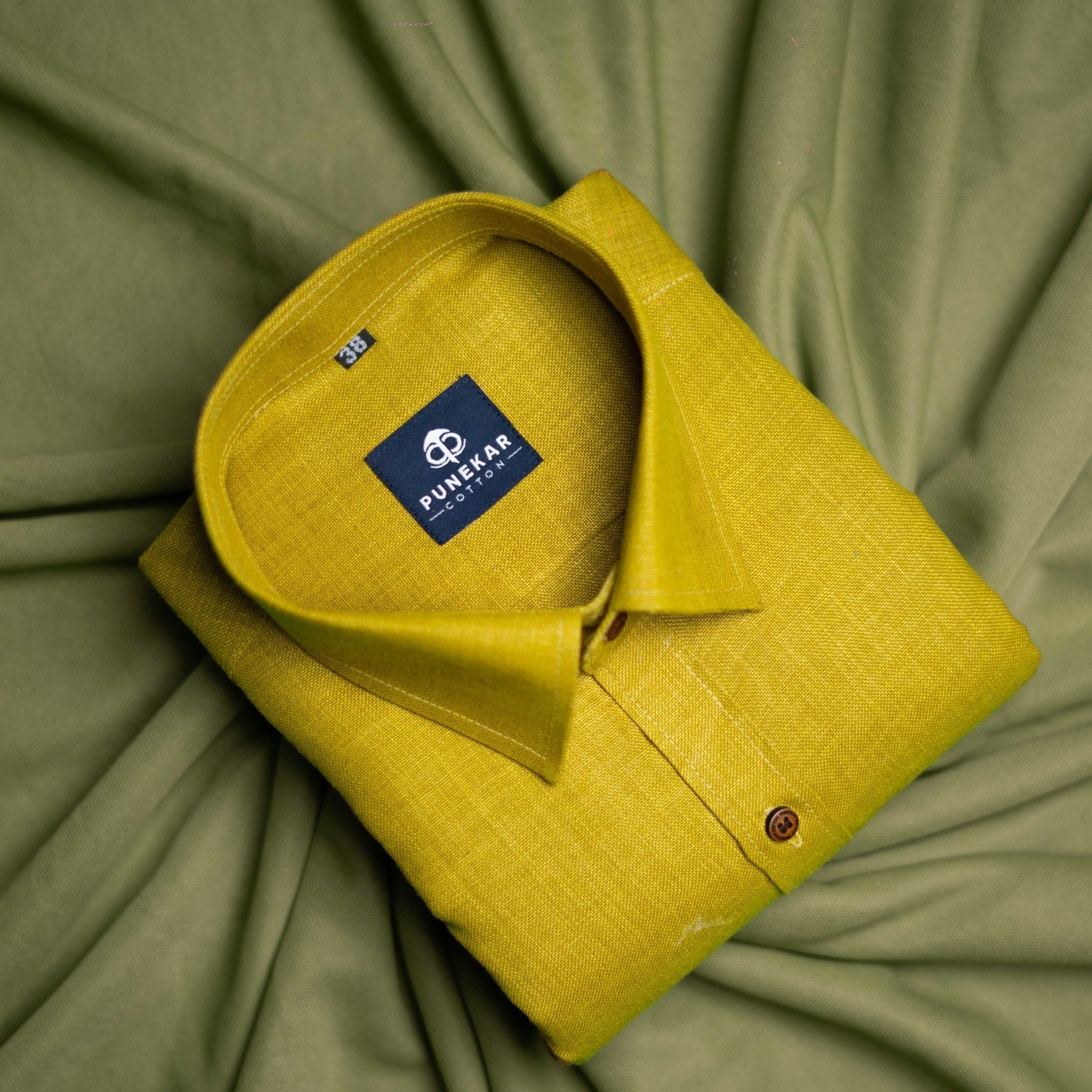 Dark Yellow Color Blended Linen Shirt For Men's - Punekar Cotton