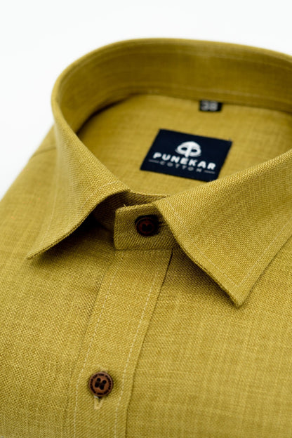 Dark Yellow Color Blended Linen Shirt For Men&