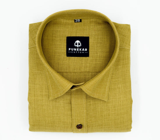 Dark Yellow Color Blended Linen Shirt For Men's - Punekar Cotton