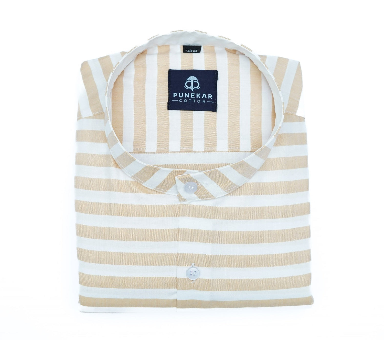 Font Color Stand Collar Strips Shirts For Men - Punekar Cotton