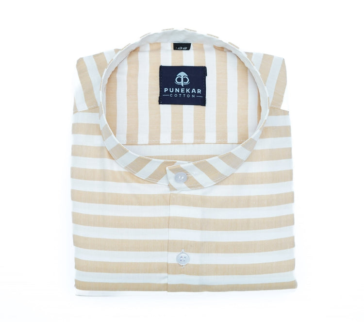 Font Color Stand Collar Strips Shirts For Men - Punekar Cotton