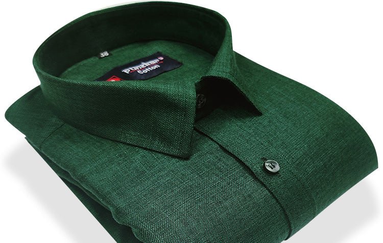 Forest Green Color Blended Linen Shirt For Men's - Punekar Cotton