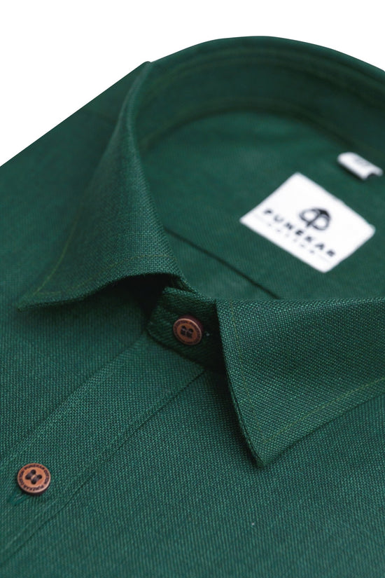 Forest Green Color Blended Linen Shirt For Men's - Punekar Cotton