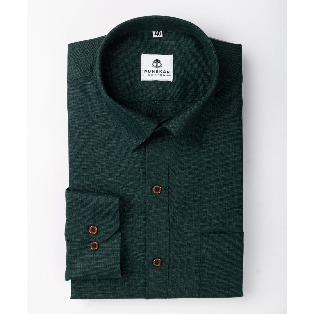 Forest Green Color Blended Linen Shirt For Men&