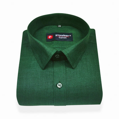 Forest Green Color Blended Linen Shirt For Men&