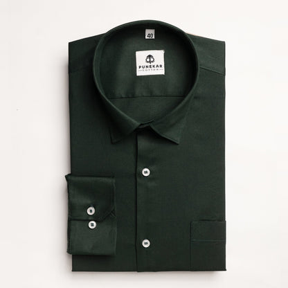 Forest Green Color Micro Checks Texture Satin Cotton Shirt For Men - Punekar Cotton