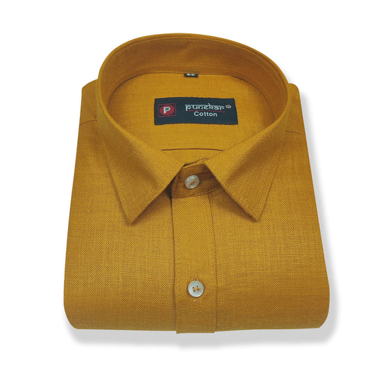 Golden Color Blended Linen Shirt For Men's