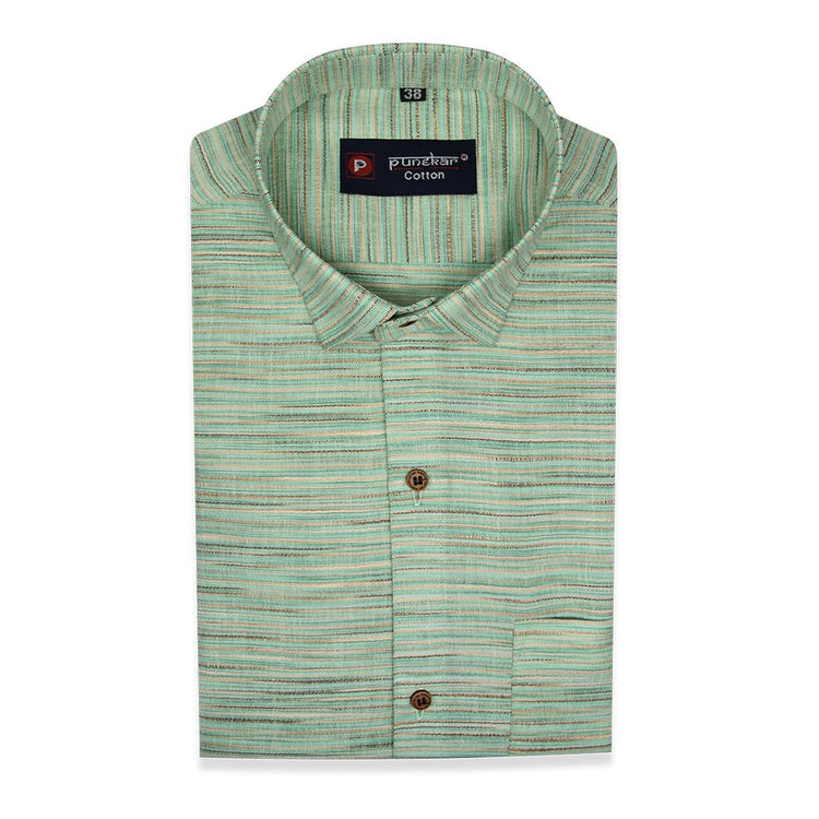 Green Color Handmade Shirt For Men's - Punekar Cotton