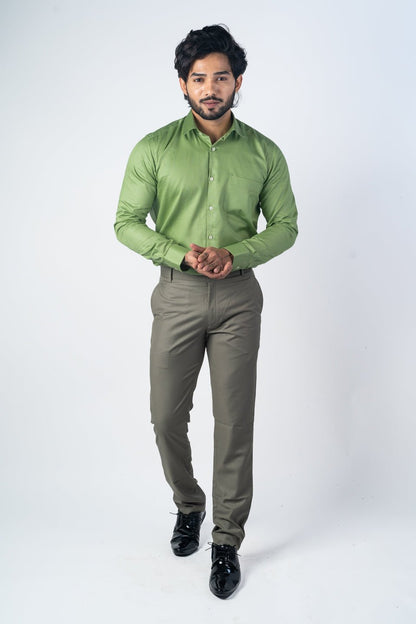 Green Color Micro Checks Texture Satin Cotton Shirt For Men - Punekar Cotton