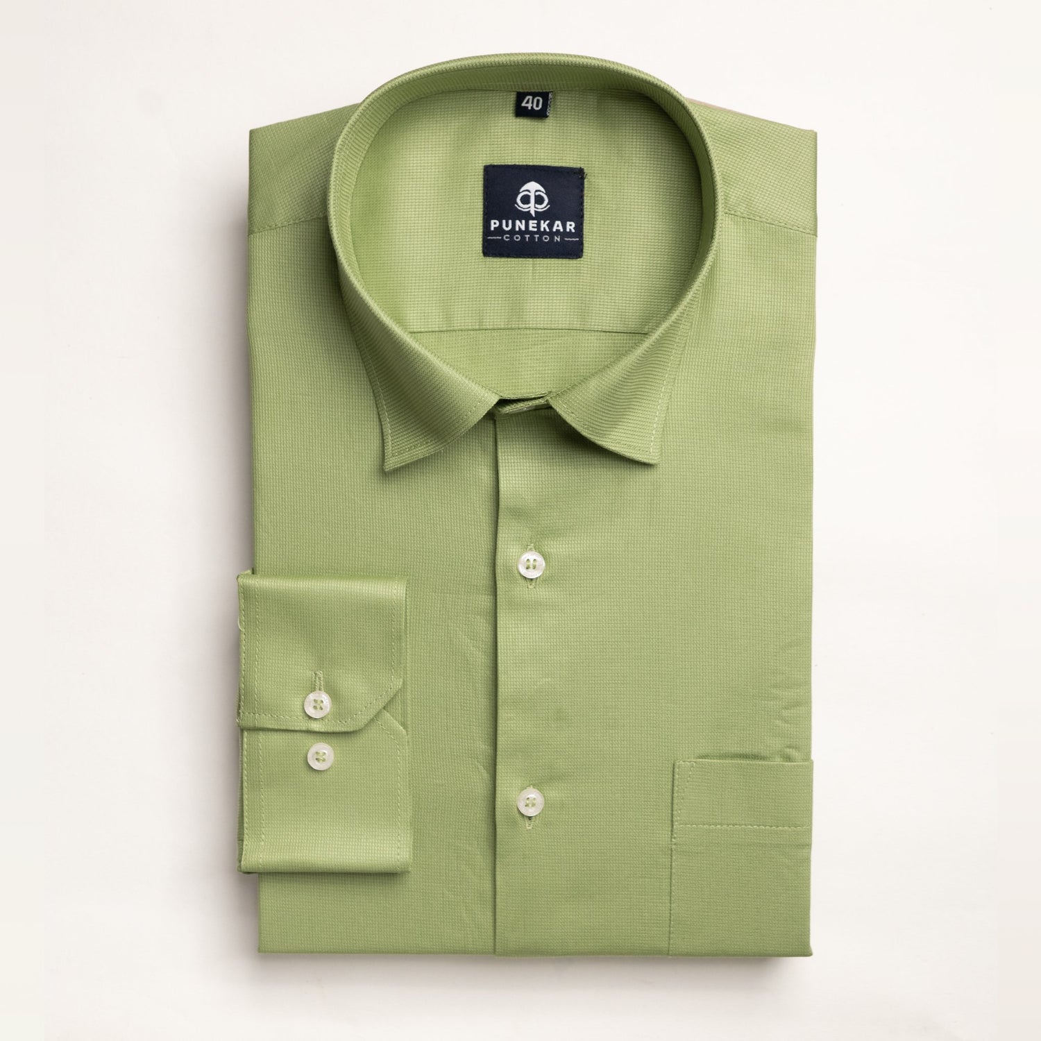 Green Color Micro Checks Texture Satin Cotton Shirt For Men - Punekar Cotton