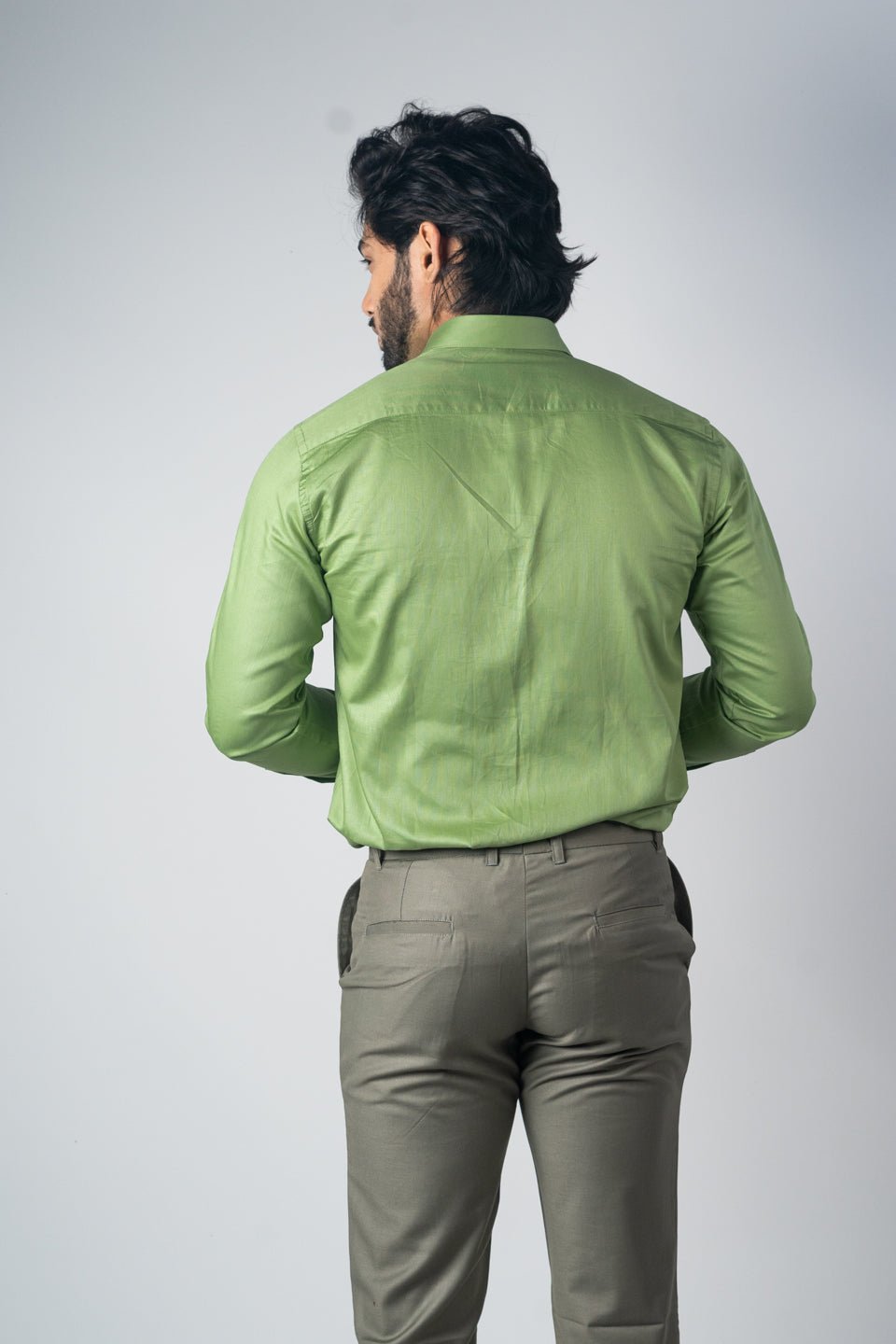 Green Color Micro Checks Texture Satin Cotton Shirt For Men - Punekar Cotton