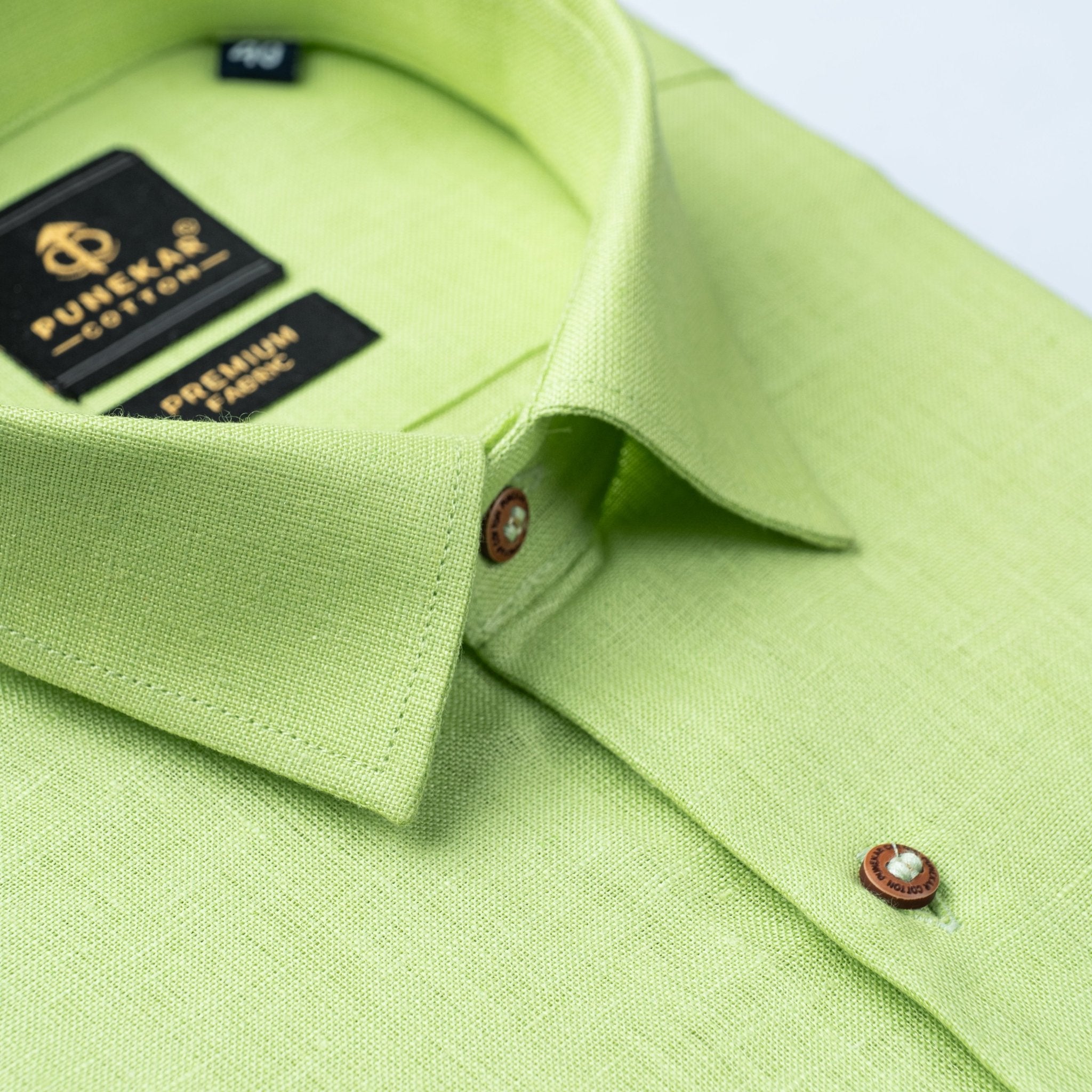Green Color Prime Linen Shirt For Men - Punekar Cotton
