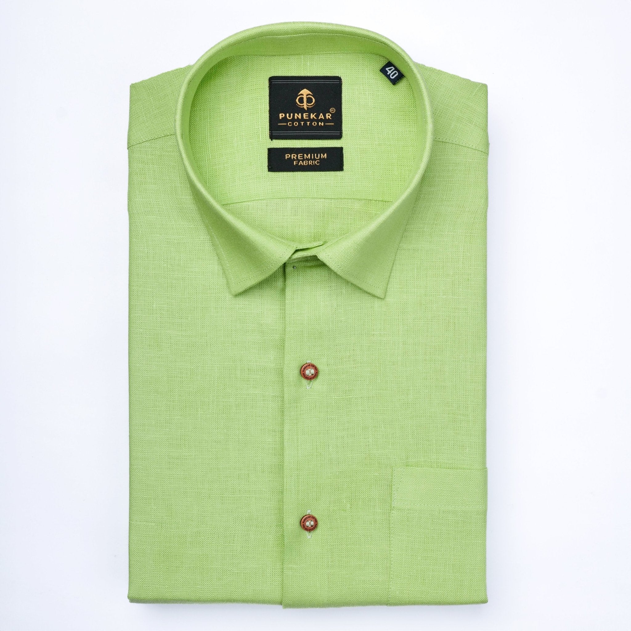 Green Color Prime Linen Shirt For Men - Punekar Cotton