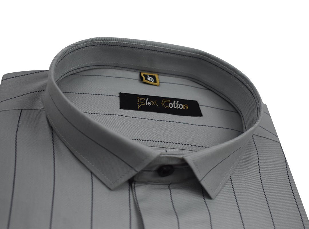 Grey Color Lining Cotton Shirt For Men - Punekar Cotton