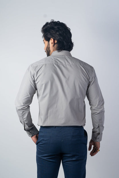 Grey Color Lycra Twill Cotton Shirt For Men - Punekar Cotton