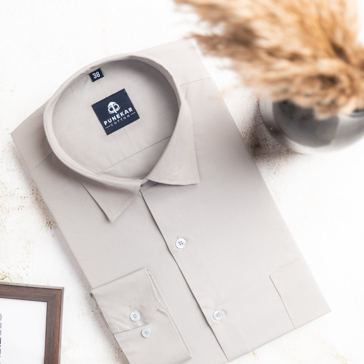 Grey Color Lycra Twill Cotton Shirt For Men - Punekar Cotton