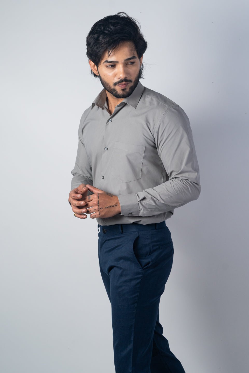 Grey Color Lycra Twill Cotton Shirt For Men - Punekar Cotton