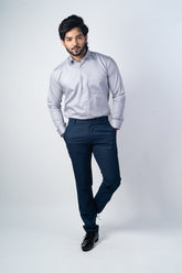Grey Color Micro Checks Texture Satin Cotton Shirt For Men - Punekar Cotton