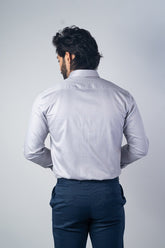 Grey Color Micro Checks Texture Satin Cotton Shirt For Men - Punekar Cotton
