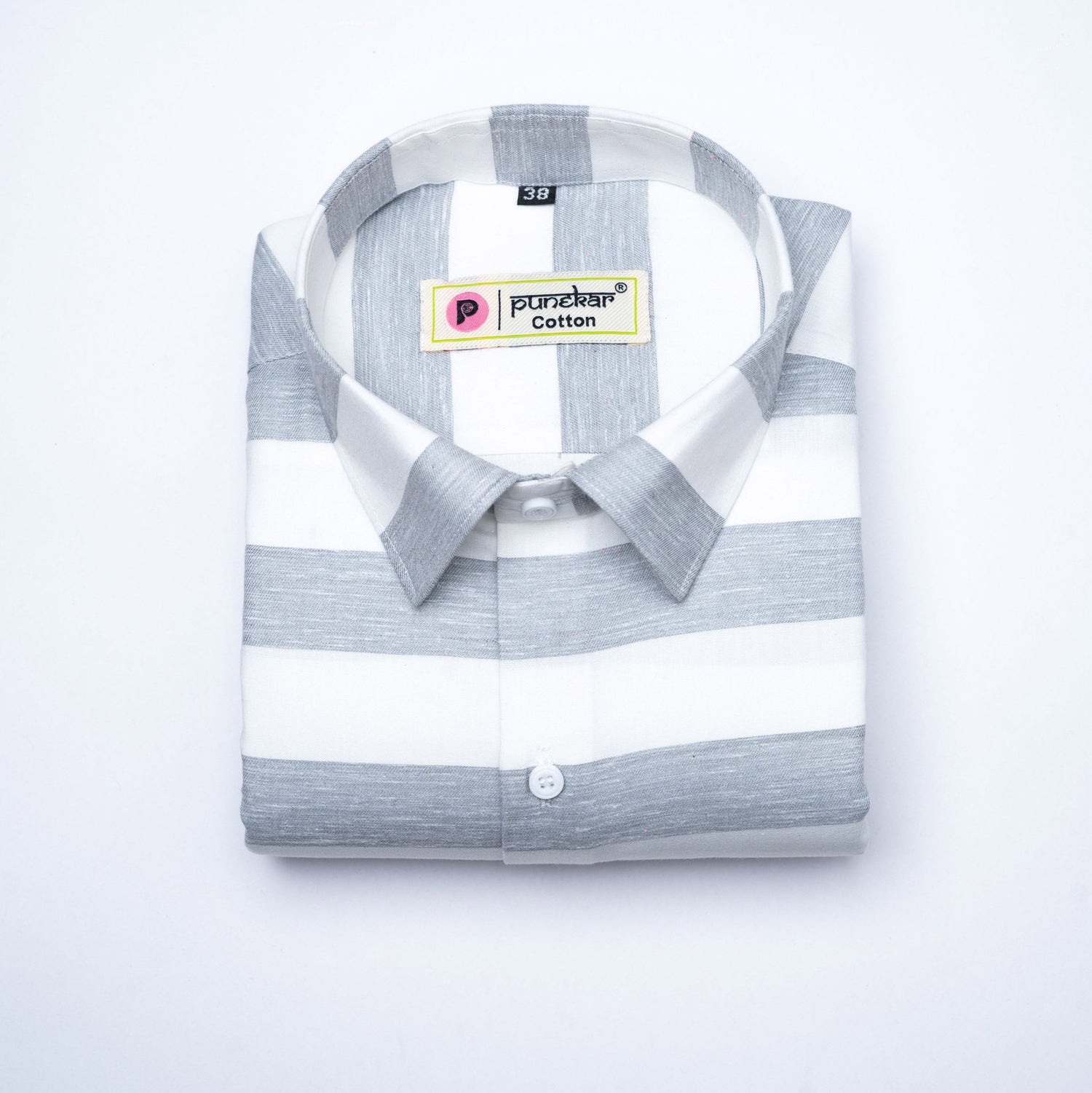 Grey Color Pure Cotton Stripe Shirt For Men - Punekar Cotton
