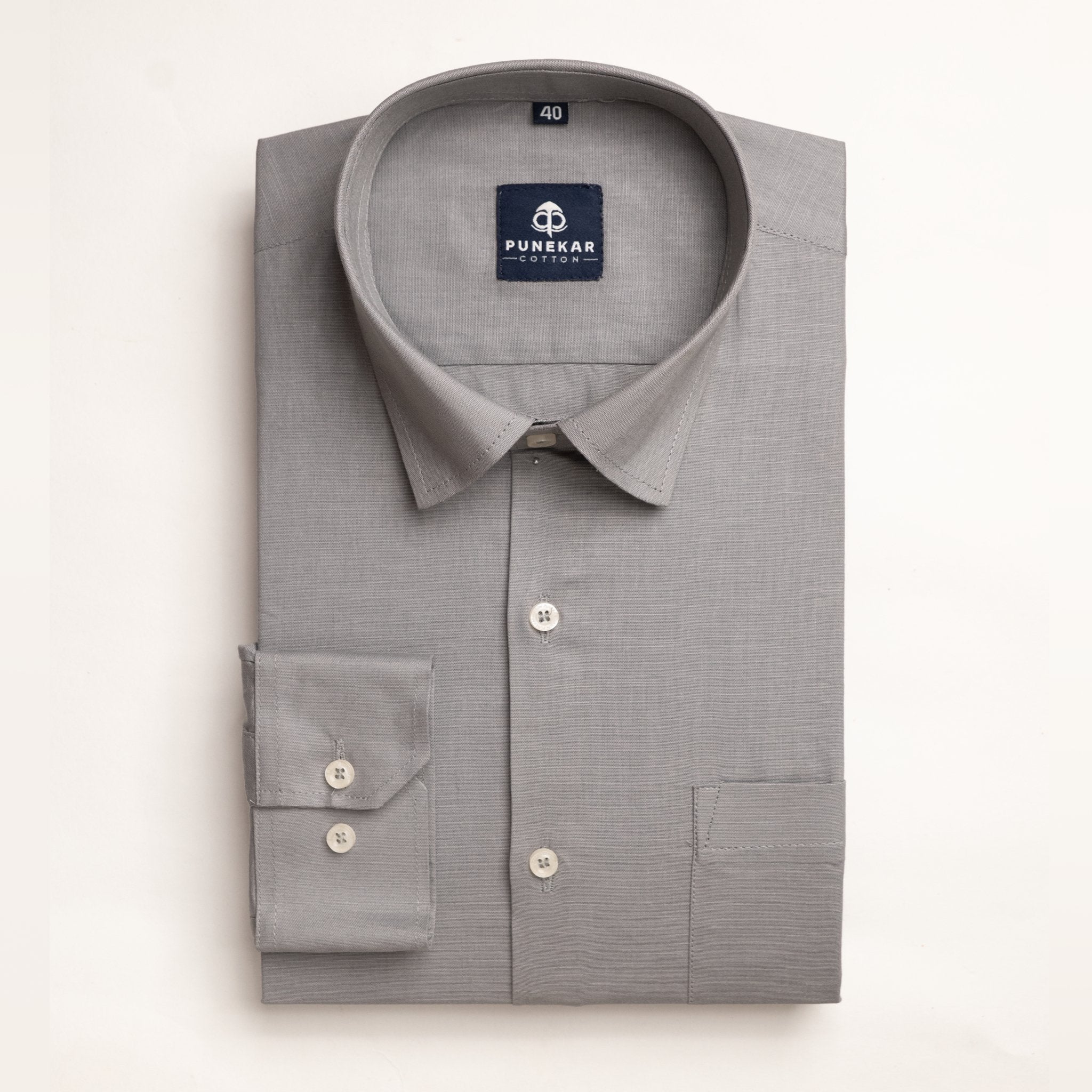 Grey Color Solid Pure Cotton For Men - Punekar Cotton