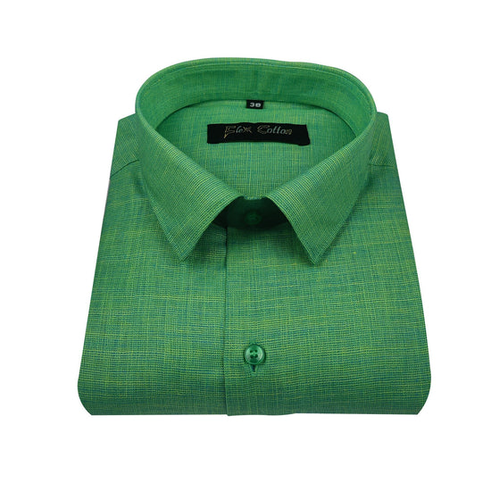 Leaf Green Color Dual Tone Matty Cotton Shirt For Men's - Punekar Cotton