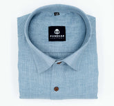 Light Blue Color Blended Linen Shirt For Men's - Punekar Cotton