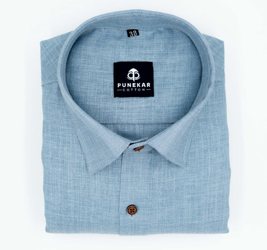 Light Blue Color Blended Linen Shirt For Men's - Punekar Cotton
