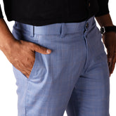 Light Blue color check blend cotton pant for men - Punekar Cotton