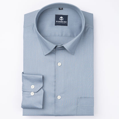 Light Blue Color Dobby Cotton Shirt For Men - Punekar Cotton