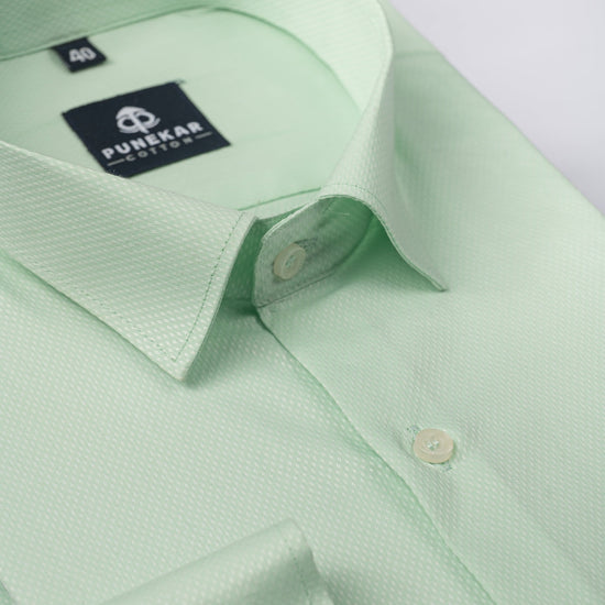 Light Green Color Dotted Dobby Cotton Shirt For Men - Punekar Cotton