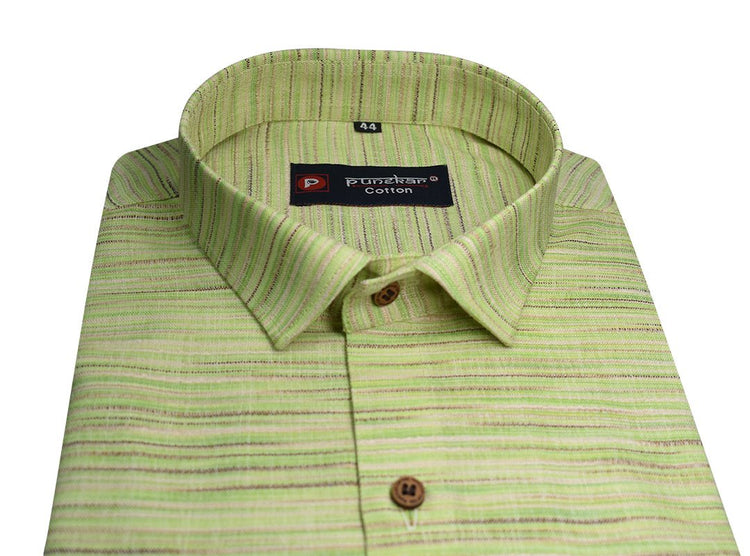 Light Green Color Handmade Shirt For Men's - Punekar Cotton