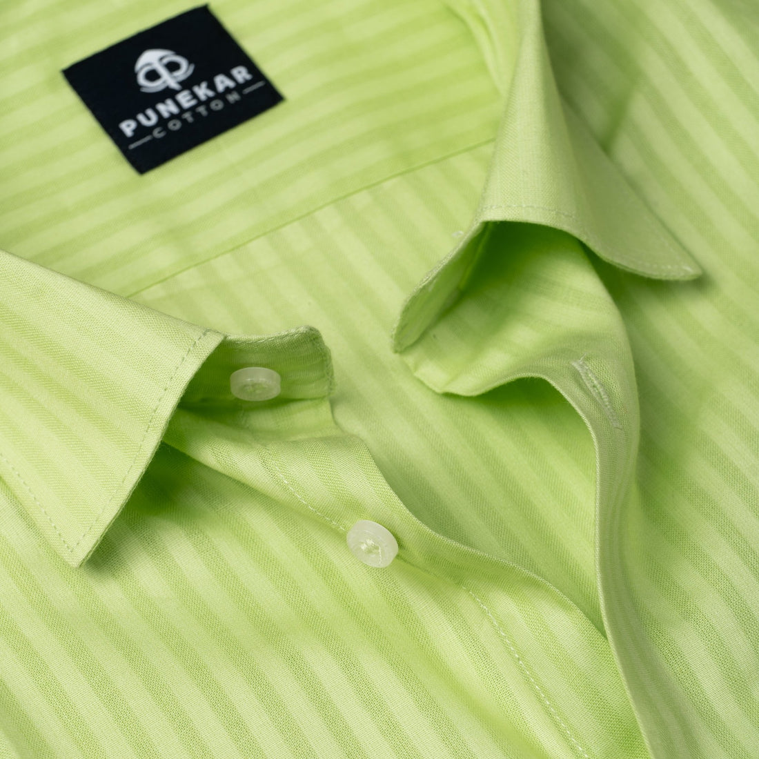 Light Green Color vertical Cotton stripe Shirt For Men - Punekar Cotton