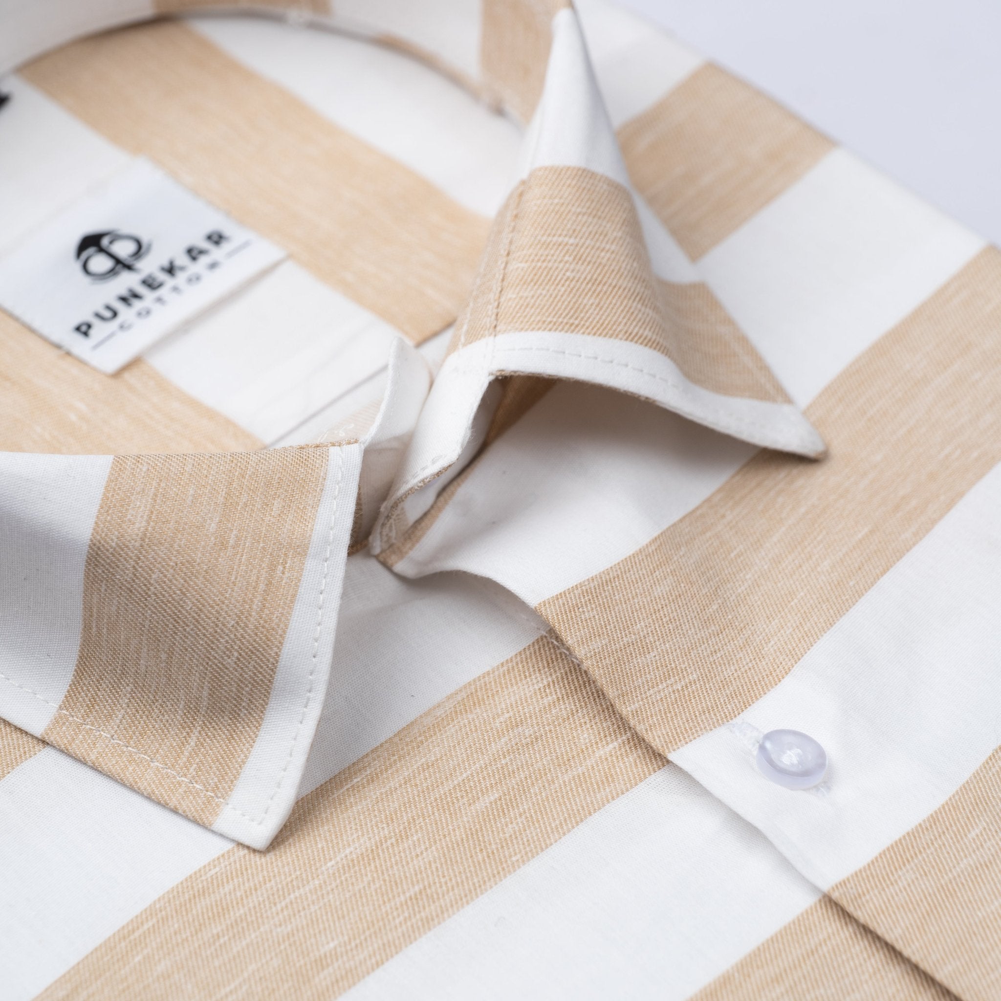 Light Tan Color Cotton Stripe Shirt For Men - Punekar Cotton