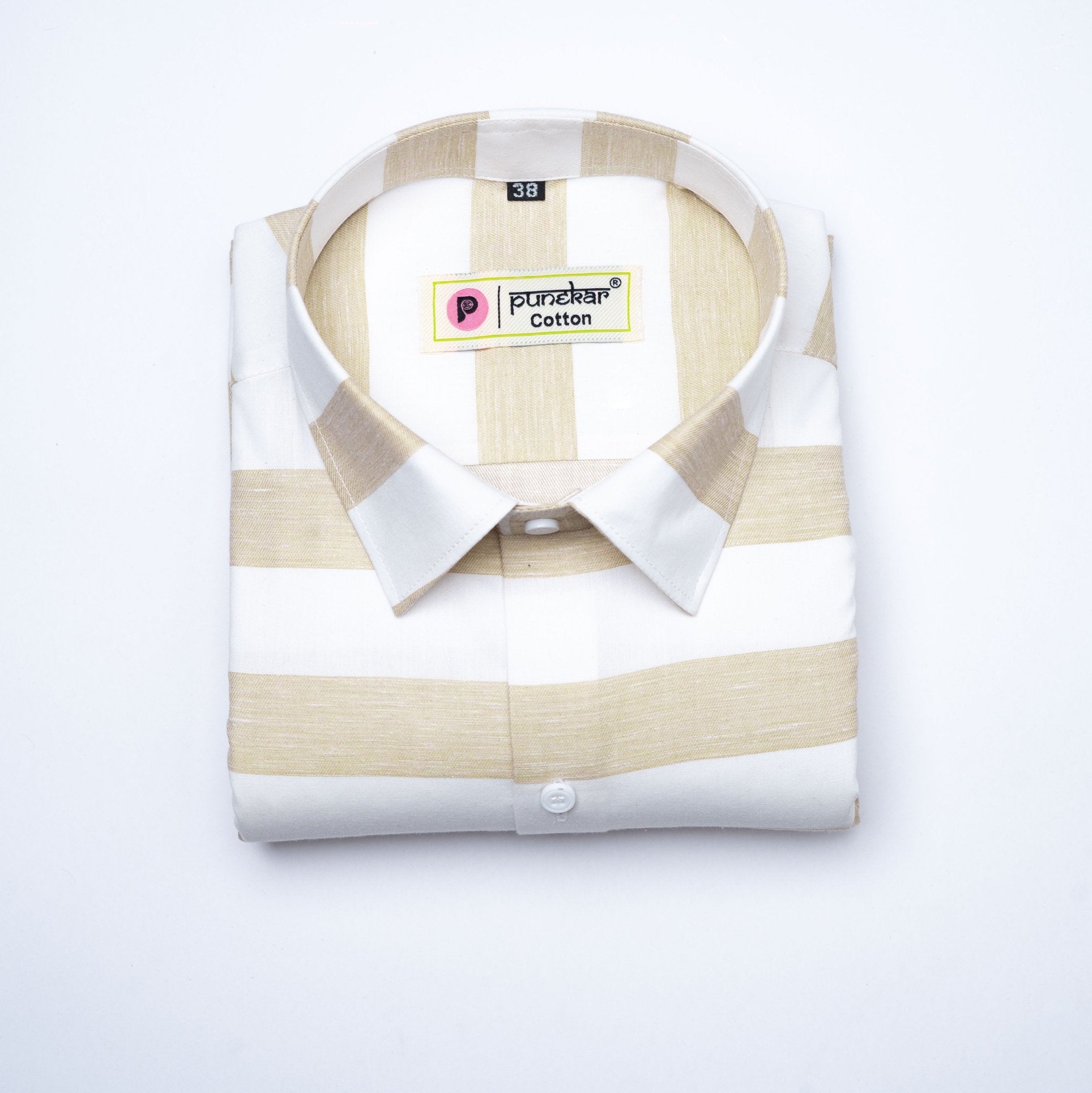 Light Tan Color Pure Cotton Stripe Shirt For Men - Punekar Cotton