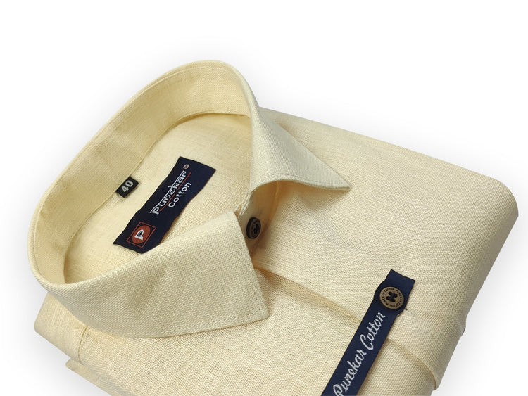 Light Yellow Color Linenza Linen Formal Shirts For Men - Punekar Cotton
