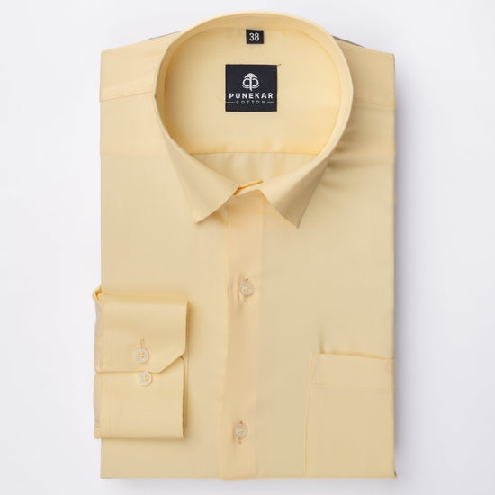 Light Yellow Soft Satin Cotton Shirt For Men - Punekar Cotton