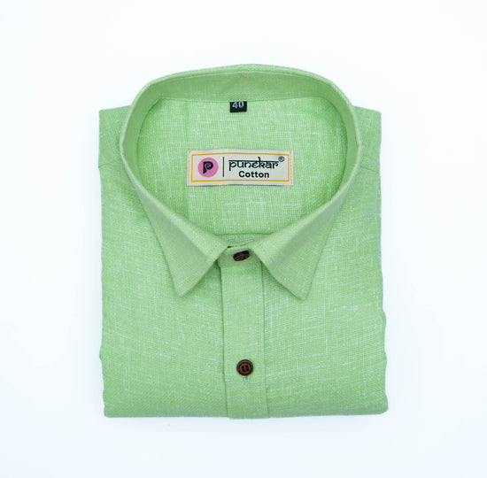 Punekar Cotton Light Greenish Color Cotton Linen Formal Shirt for Men's.