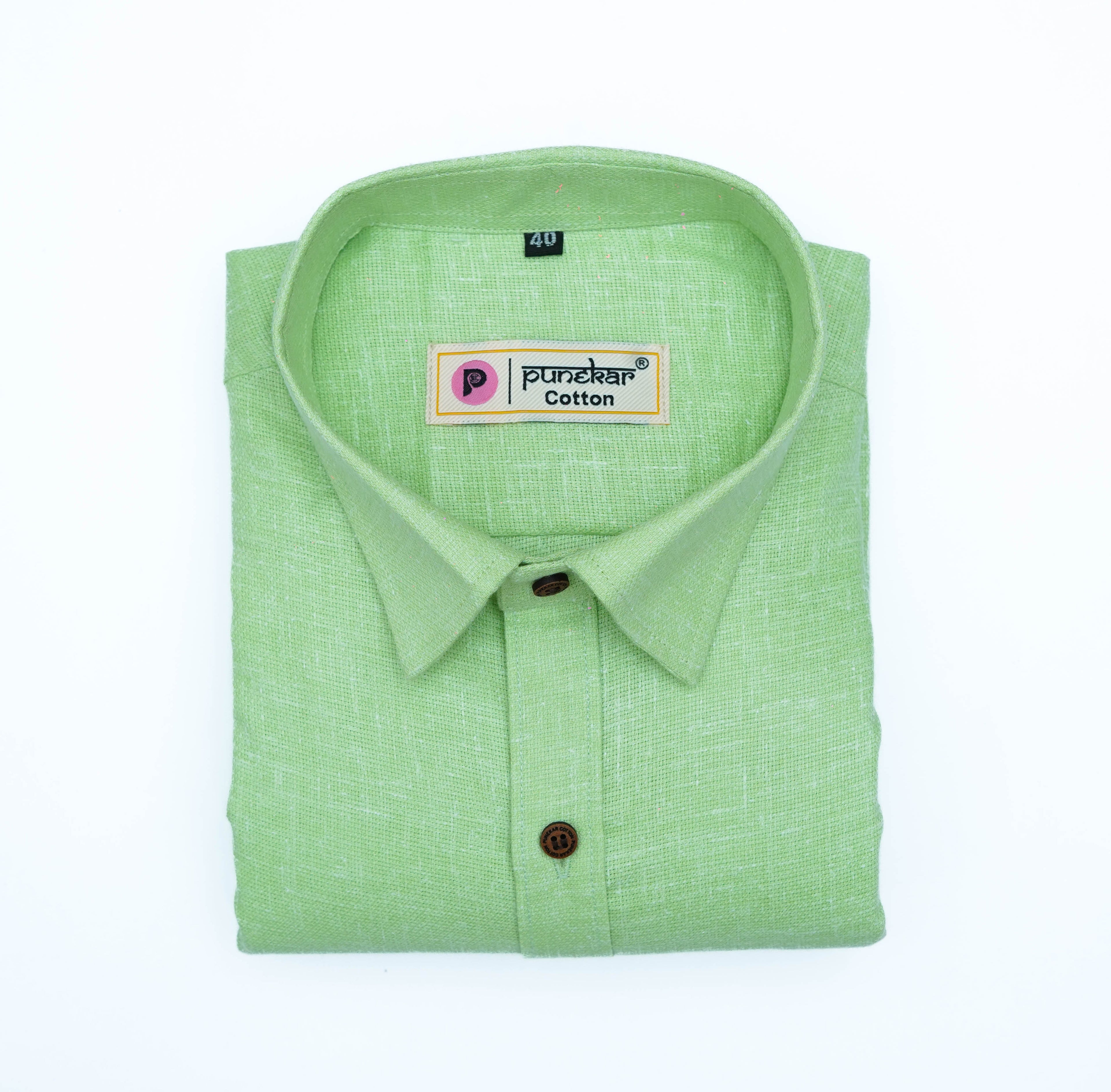 Punekar Cotton Light Greenish Color Cotton Linen Formal Shirt for Men&