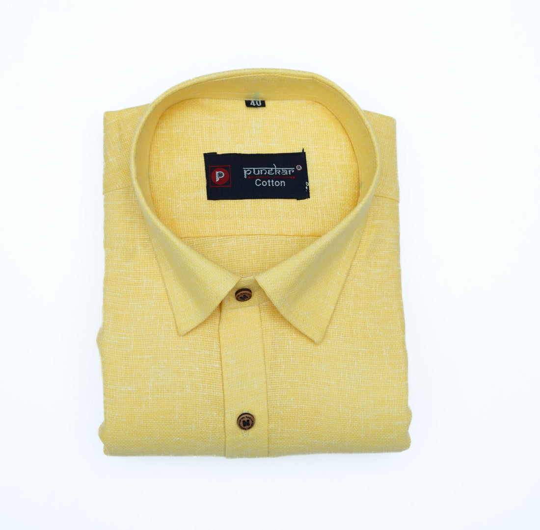 Punekar Cotton Yellow Color Cotton Linen Formal Shirt for Men&