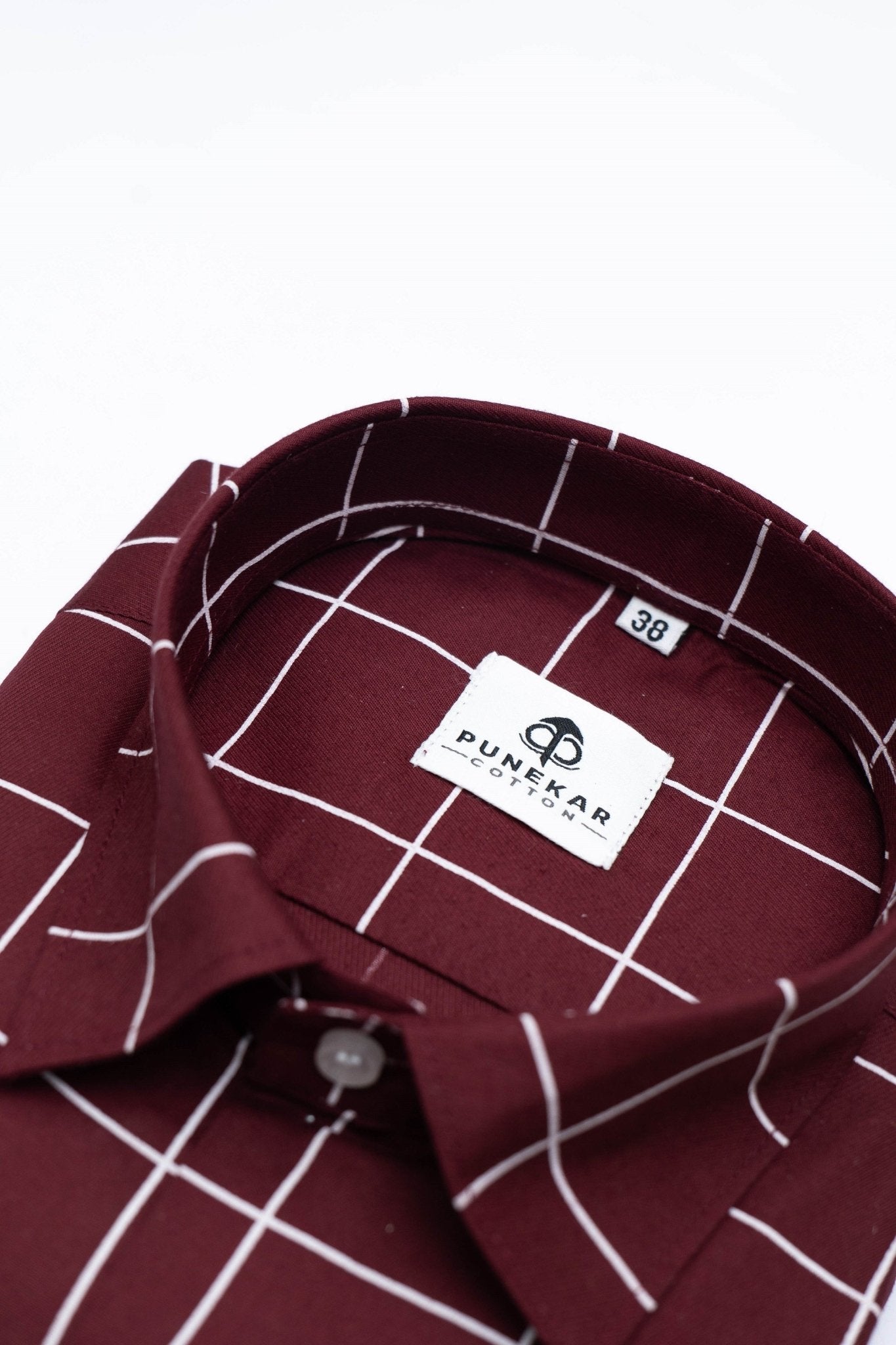 Maroon Color Big Checks Cotton Shirts For Men - Punekar Cotton