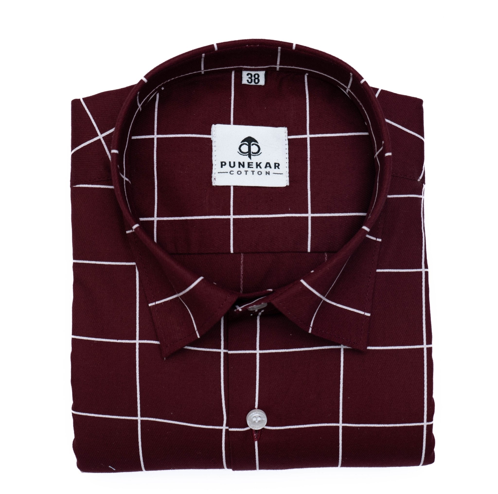 Maroon Color Big Checks Cotton Shirts For Men - Punekar Cotton