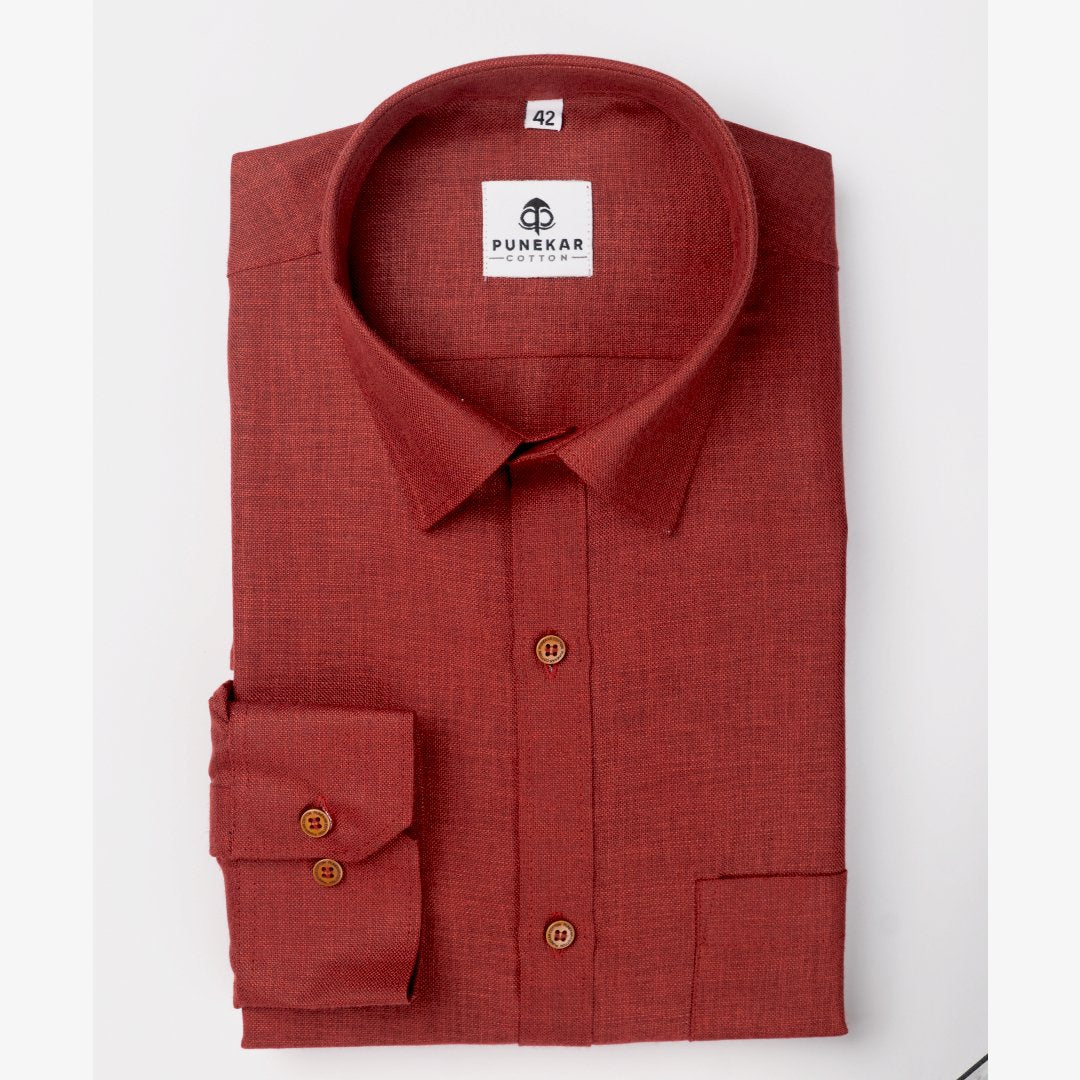 Maroon Color Blended Linen Shirt For Men&