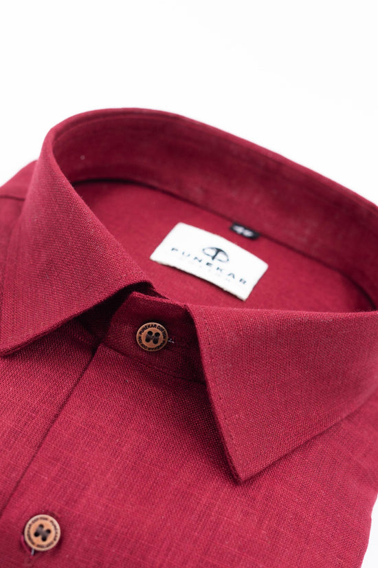 Maroon Color Linen Formal Shirts For Men - Punekar Cotton