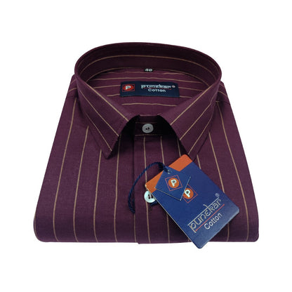 Maroon Color Lining Pure Cotton Shirt For Men - Punekar Cotton